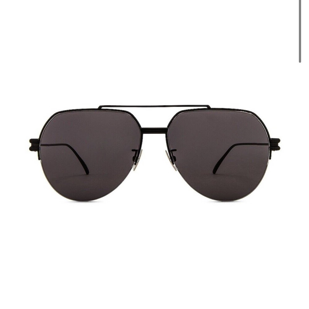 Bottega Veneta BV1046S 001 Metal Double Bridge Pilot Black & Grey Sunglasses